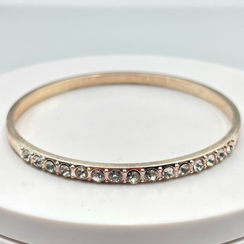 Vintage Y2K Silver Tone Rose Gold Tone Thin Rhinestone Stackable Bangle Bracelet